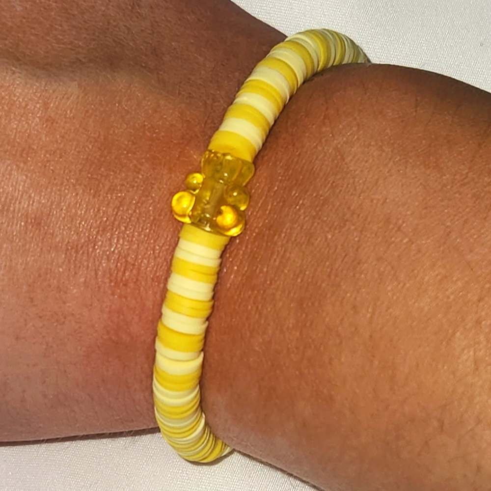 Yellow Gummy Bear Handmade Clay Bead Bracelet